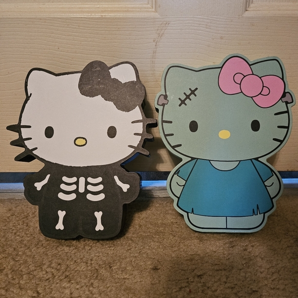 Hello kitty halloween wood signs hello kitty frankenstein skeleton art decor - Picture 1 of 3
